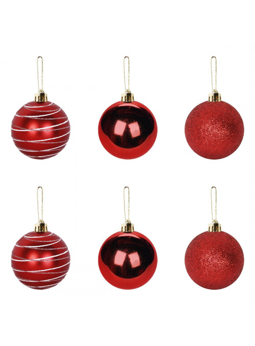 Bola de Natal Decorada Vermelha 6cm Kit com 6 Unidades Decoração Árvore de Natal