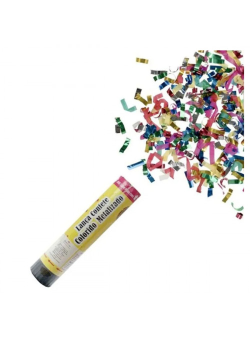 Lança Confetes Colorido Metalizado 20cm Silver Festas 1 Unidade