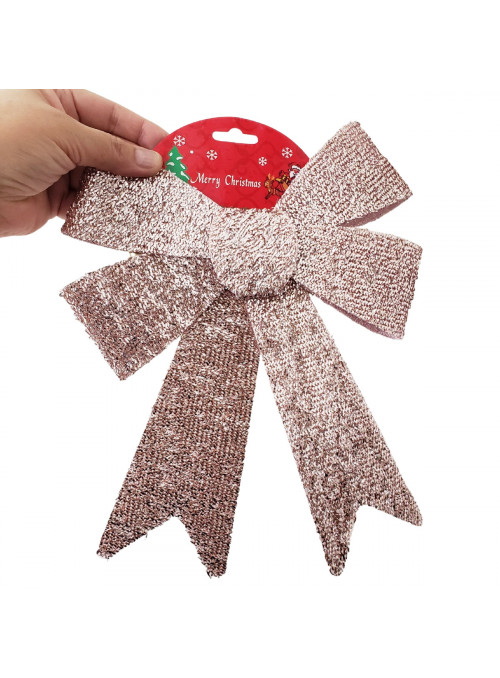 Laço de Natal com Glitter Rose Gold Eva 22x29cm Decoração Natalina