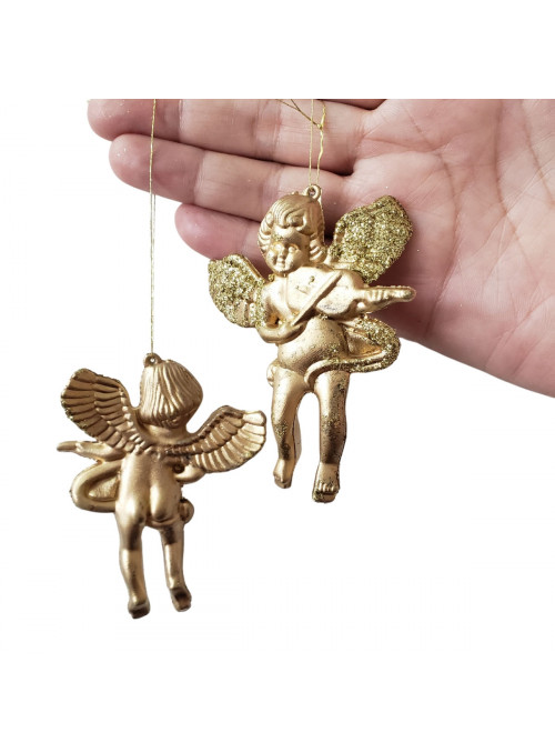 Enfeite para Pendurar de Natal Anjo Brilhoso Dourado 6x8cm 4 Unidades
