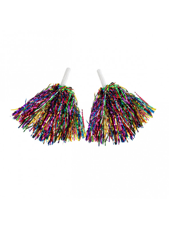 Pompom Metalizado Colorido 32cm Líder de Torcida Adereço Fantasia 2 Unidades