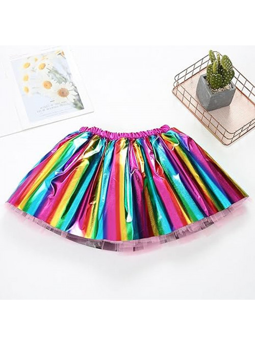 Saia Tutu de Tule Arco Iris Multicolorida 40cm Adulto Fantasia Carnaval