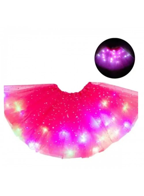 Saia Tutu de Tule Rosa Pink com Led e Brilho 30cm Adulto Fantasia Carnaval