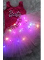 Saia Tutu de Tule Rosa Pink com Led e Brilho 30cm Adulto Fantasia Carnaval