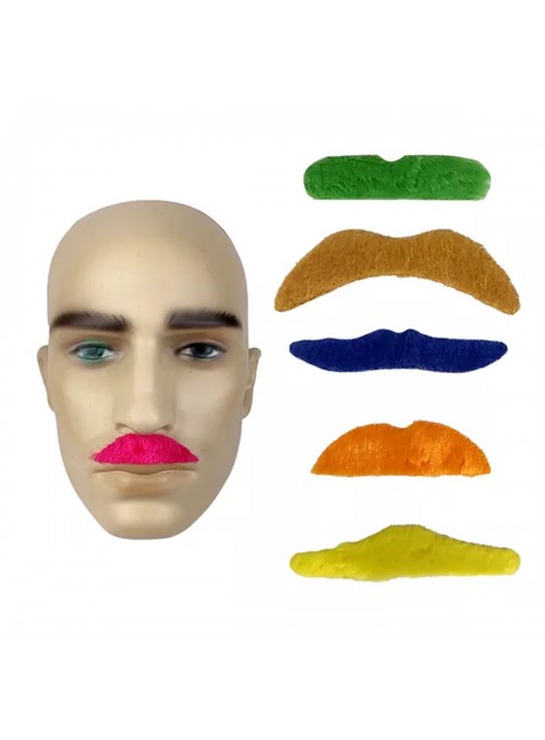 Bigode Divertido Adesivo Colorido Festa Carnaval Kit Festa 6 Unidades
