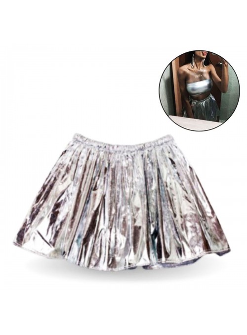 Saia Tutu Tule Prata Metalizada 40cm Adulto Fantasia Carnaval