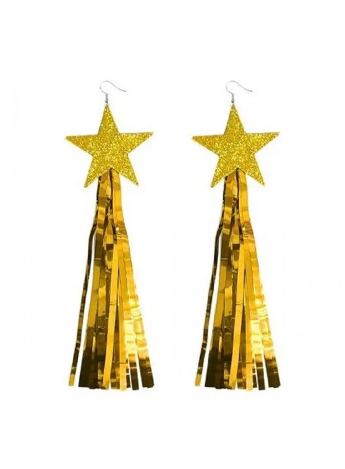 Brinco Fitas Metalizadas Estrela Dourada Carnaval 23cm O Par