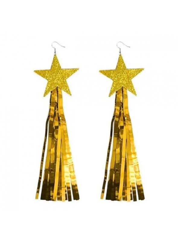 Brinco Fitas Metalizadas Estrela Dourada Carnaval 23cm O Par