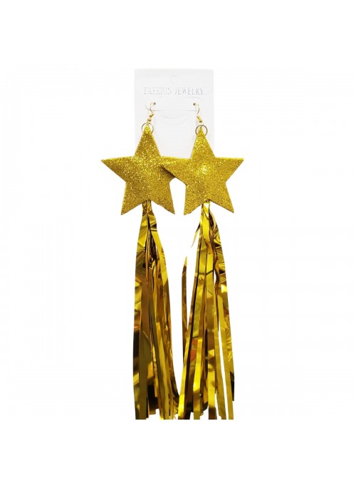 Brinco Fitas Metalizadas Estrela Dourada Carnaval 23cm O Par