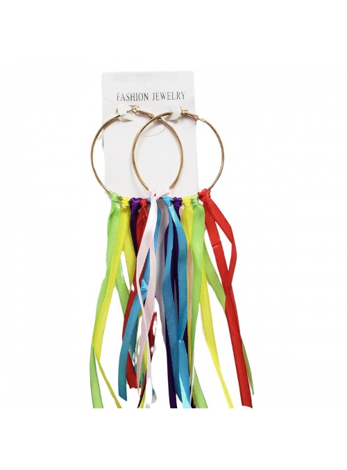 Brinco Argola Fitas Coloridas Carnaval 20cm O Par Adereços de Carnaval