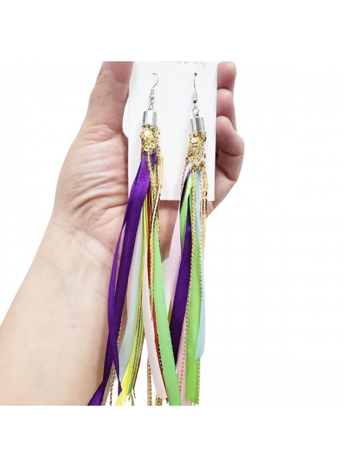 Brinco Fitas Coloridas com Lantejoulas Carnaval 16cm O Par Adereços de Carnaval