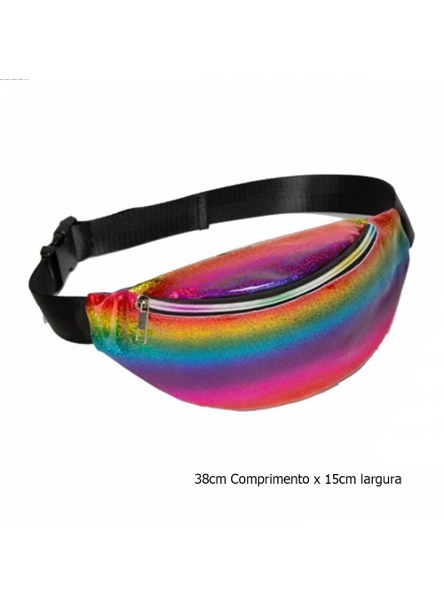 Pochete Arco Íris Metalizada regulável Carnaval Rave Kit Festa