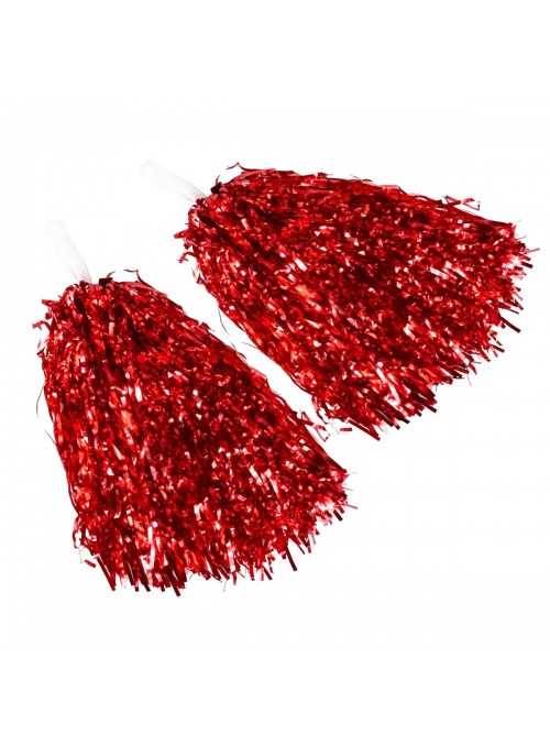 Pompom Metalizado Vermelho 32cm Líder de Torcida Adereço Fantasia 2 Unidades