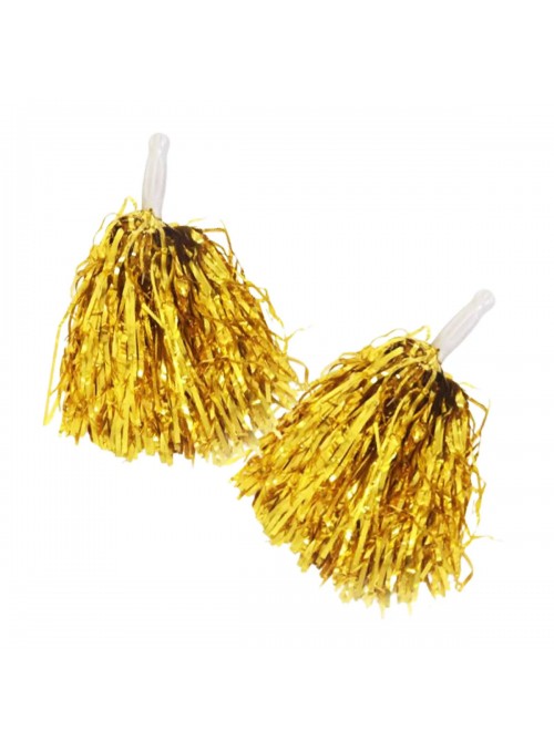Pompom Metalizado Dourado 32cm Líder de Torcida Adereço Fantasia 2 Unidades