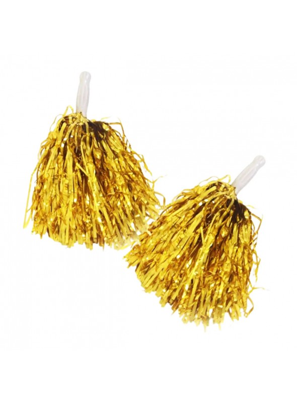 Pompom Metalizado Dourado 32cm Líder de Torcida Adereço Fantasia 2 Unidades