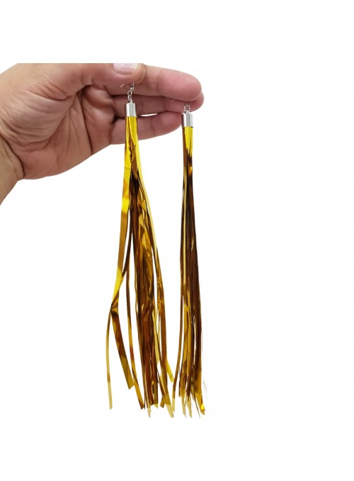 Brinco Fitas Metalizadas Dourado Carnaval 21,5cm O Par Adereços de Carnaval