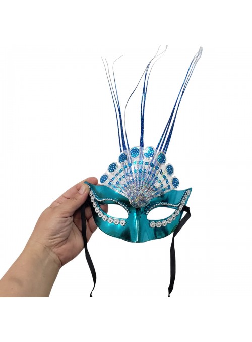 Máscara de Festa Decorada Charme Azul Adereços de Carnaval