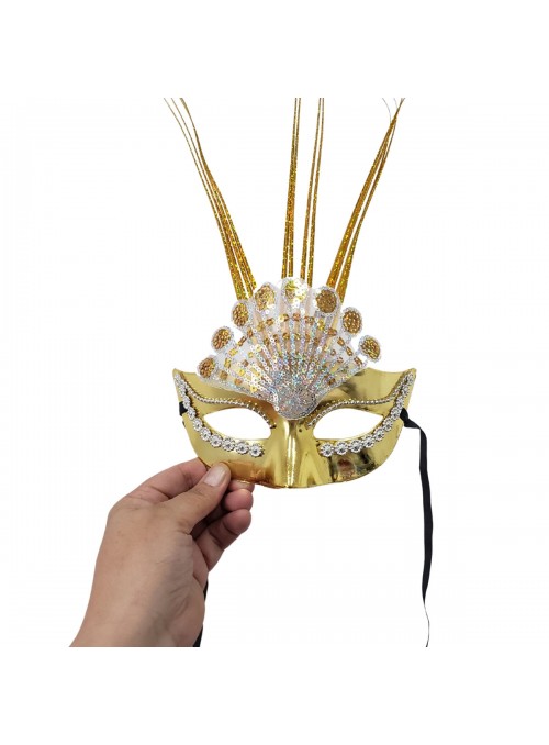 Máscara de Festa Decorada Charme Dourado Adereços de Carnaval