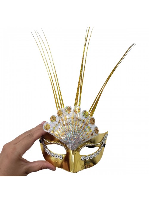 Máscara de Festa Decorada Charme Dourado Adereços de Carnaval