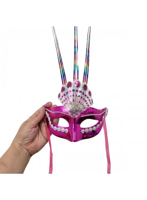 Máscara de Festa Decorada Charme Rosa Pink Adereços de Carnaval