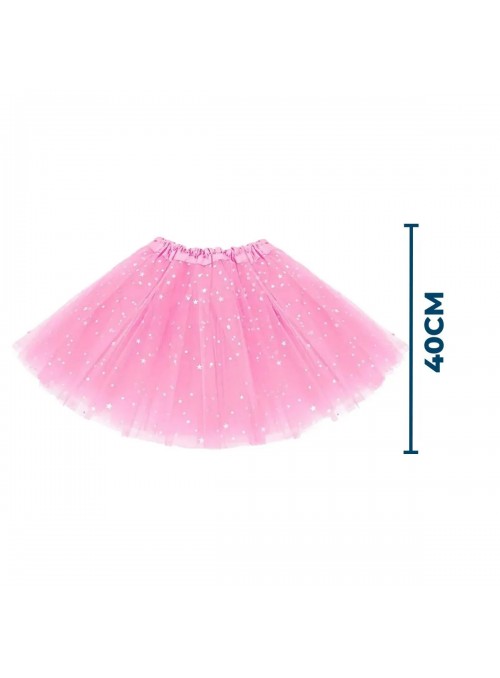 Saia Tutu de Organza Rosa Claro com Brilho 40cm Adulto Fantasia Carnaval