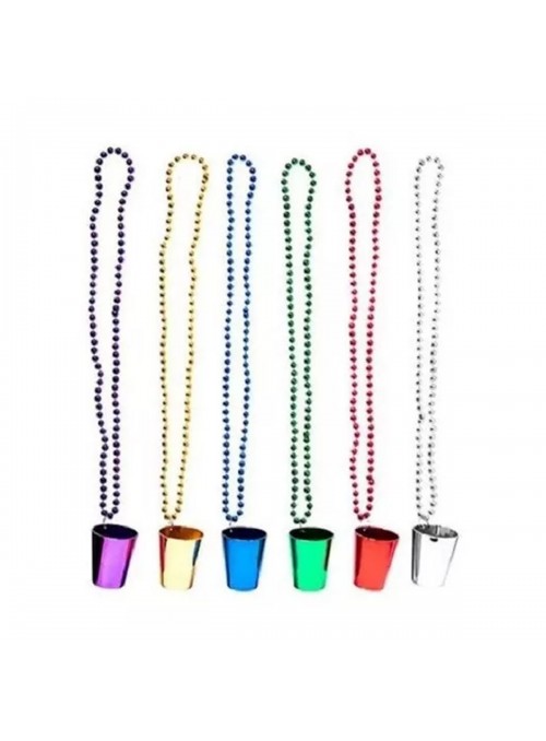 Kit Festa Colar Copo de Shot Metalizado Cores Sortidas Adereços Carnaval