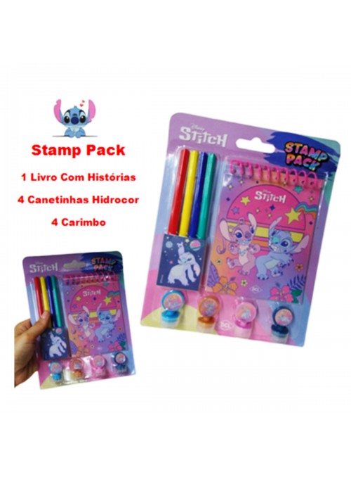 Livro Infantil + Canetinhas + Carimbos Stitch Disney Lembrancinha