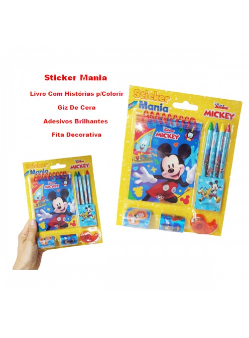 Livro Infantil + Giz de Cera + Adesivos + Fita Mickey Disney Lembrancinha