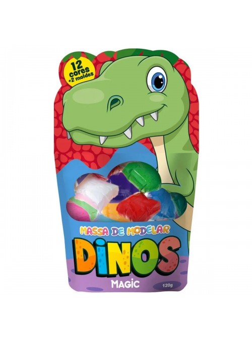 Massa para Modelar Massinha Dinos 12 Cores e 2 Moldes 120g Lembrancinha