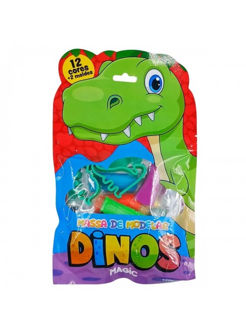 Massa para Modelar Massinha Dinos 12 Cores e 2 Moldes 120g Lembrancinha