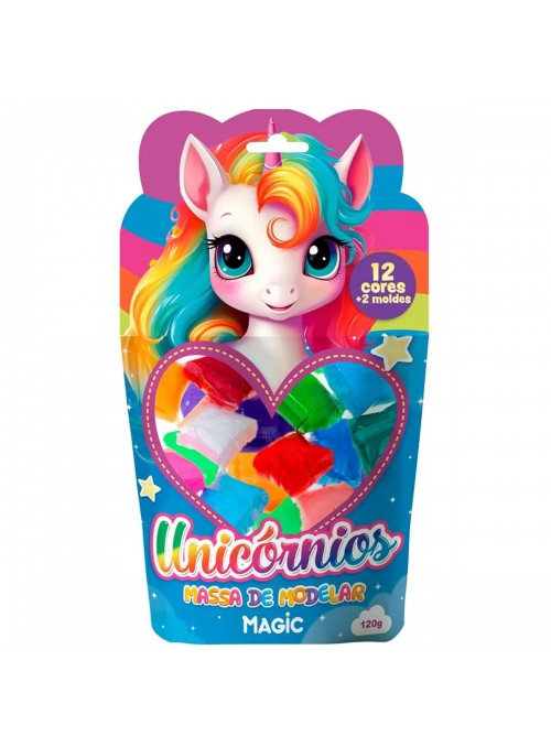 Massa para Modelar Massinha Unicórnio 12 Cores e 2 Moldes 120g Lembrancinha