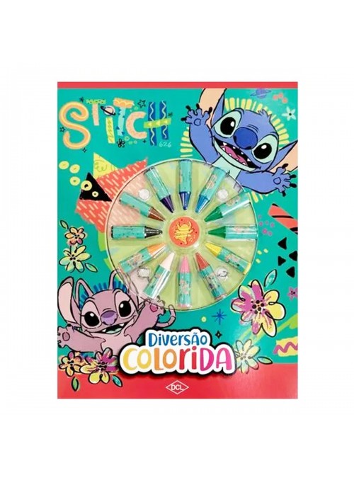 Livro para Colorir Stitch Disney 21,5 x 28cm com Giz de Cera Lembrancinha