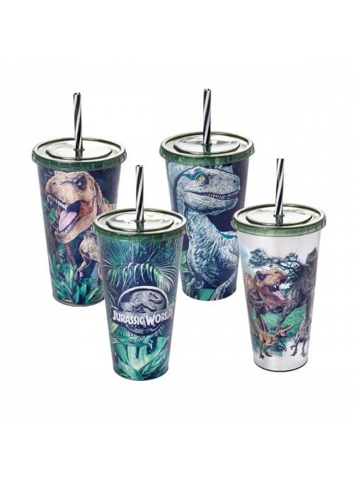 Copo com Canudo Refri Dinossauros Jurassic World 700ml 1 Unidade Lembrancinha