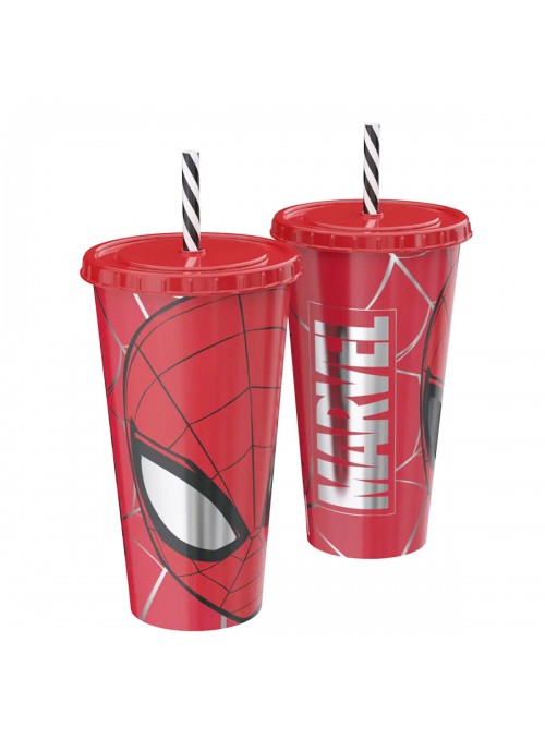 Copo com Canudo Refri Homem Aranha Marvel 700ml 1 Unidade Lembrancinha