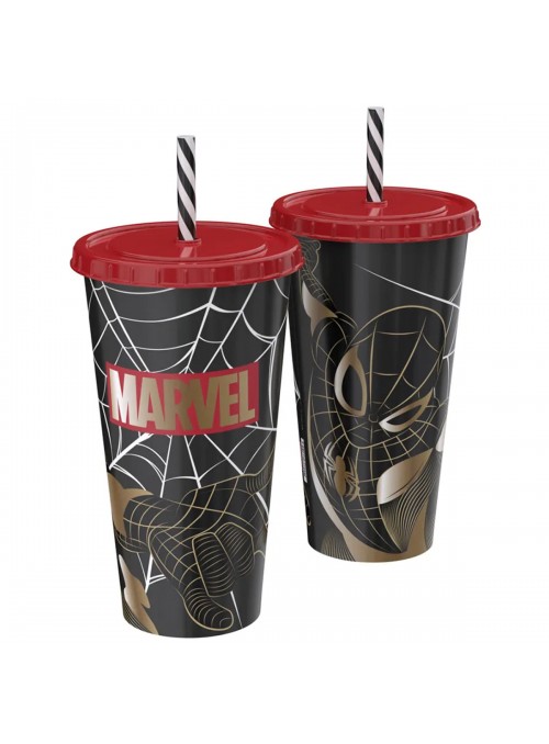 Copo com Canudo Refri Homem Aranha Marvel 700ml 1 Unidade Lembrancinha