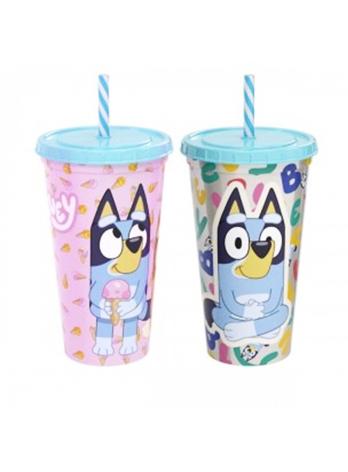 Copo com Canudo Bluey 500ml 1 Unidade Lembrancinha