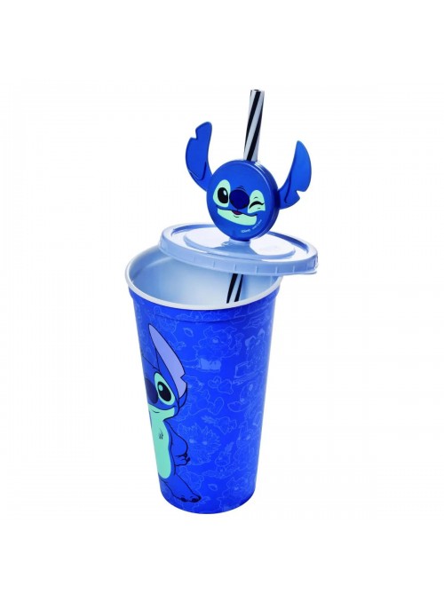 Copo com Canudo Refri Stitch Disney 500ml 1 Unidade Lembrancinha