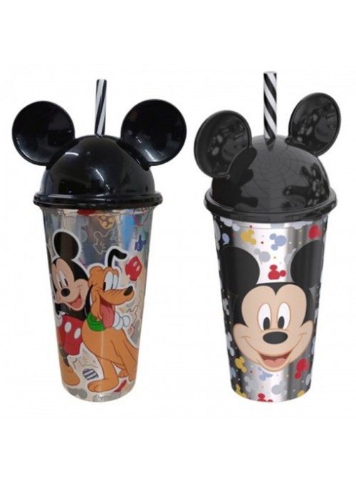 Copo com Canudo Orelha Mickey Mouse 500ml 1 Unidade Lembrancinha