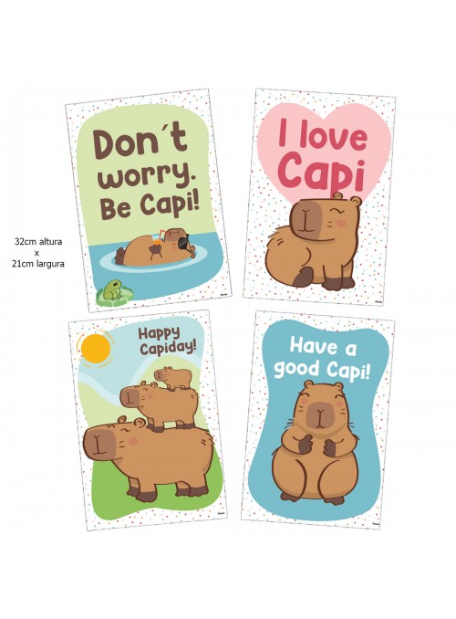 Quadro Decorativo Festa Capivara 32cm altura 4 Unidades