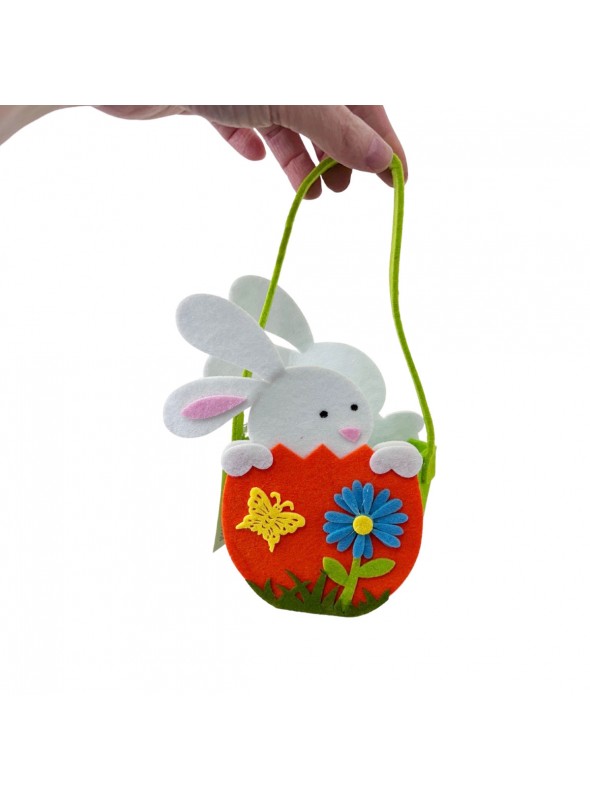 Cestinha Cesta de Páscoa Decorada Feltro Coelho 22cm Decoração