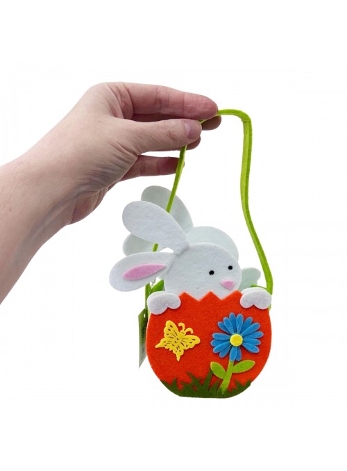 Cestinha Cesta de Páscoa Decorada Feltro Coelho 22cm Decoração