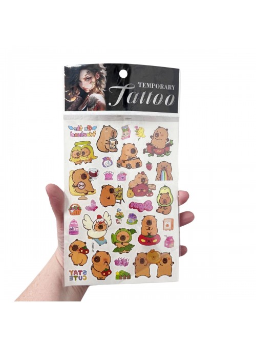 Tatuagem de Pele Temporária Capivara Fofa 1 Cartela Lembrancinha