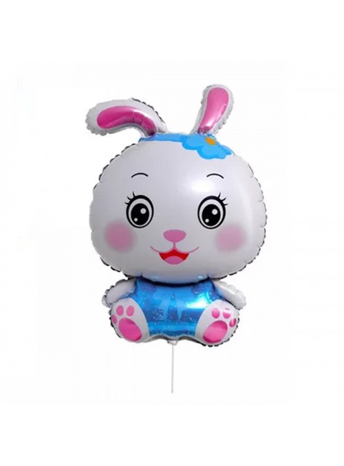 Balão Metalizado Coelho de Páscoa Azul 83,5cm Flutua com Gás Hélio