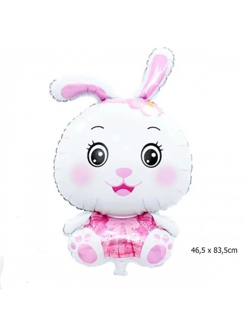 Balão Metalizado Coelho de Páscoa Rosa 83,5cm Flutua com Gás Hélio