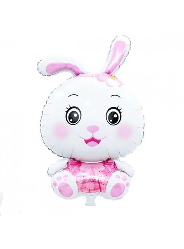 Balão Metalizado Coelho de Páscoa Rosa 83,5cm Flutua com Gás Hélio