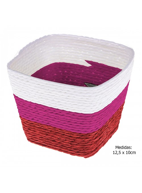 Cesto Duo Quadrado Vermelho Rosa e Branco 12,5 x 10cm Decoração