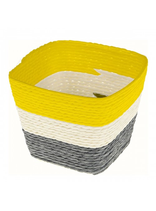 Cesto Duo Quadrado Cinza Branco e Amarelo 12,5 x 10cm Decoração