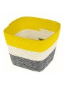Cesto Duo Quadrado Cinza Branco e Amarelo 12,5 x 10cm Decoração