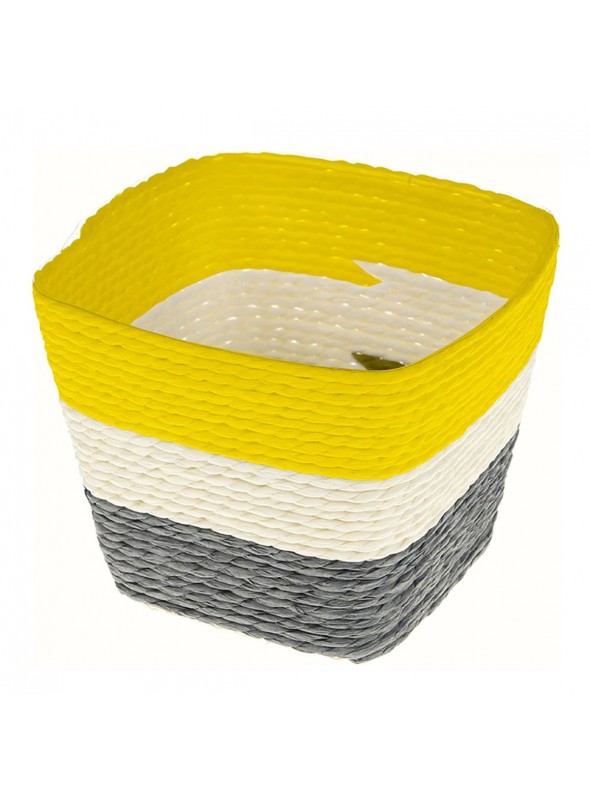 Cesto Duo Quadrado Cinza Branco e Amarelo 12,5 x 10cm Decoração