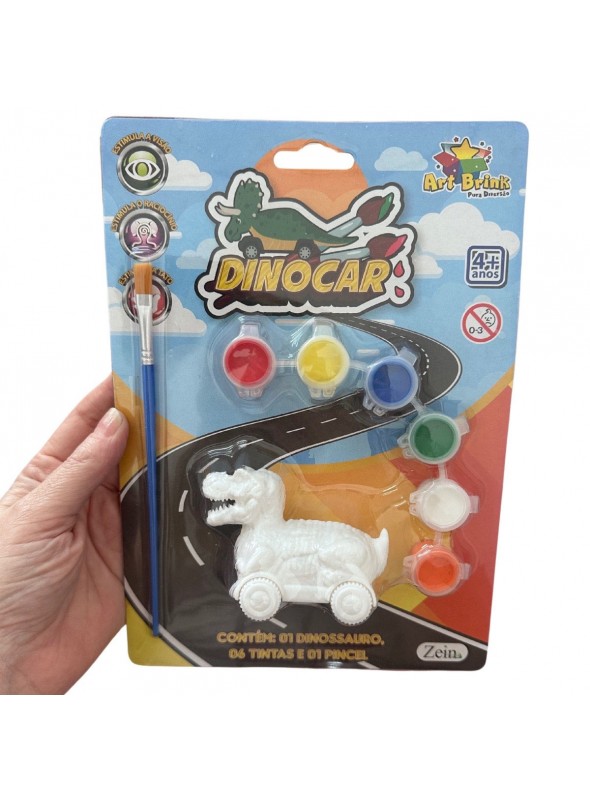 Lembrancinha Dinossauro Carro para Colorir com 6 Aquarelas e 1 Pincel